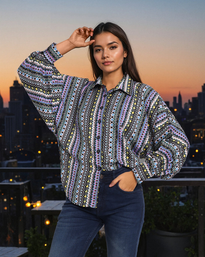 Style Quotient Women Printed Oversize Shirt-Shirts-StyleQuotient