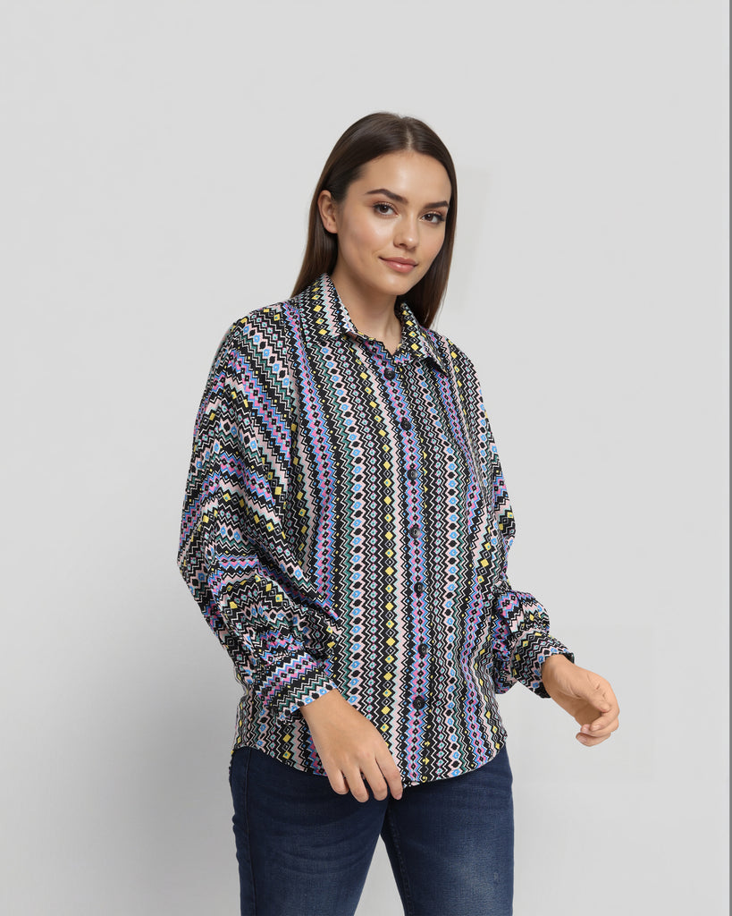 Style Quotient Women Printed Oversize Shirt-Shirts-StyleQuotient