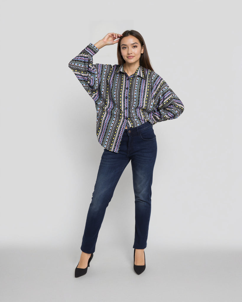 Style Quotient Women Printed Oversize Shirt-Shirts-StyleQuotient