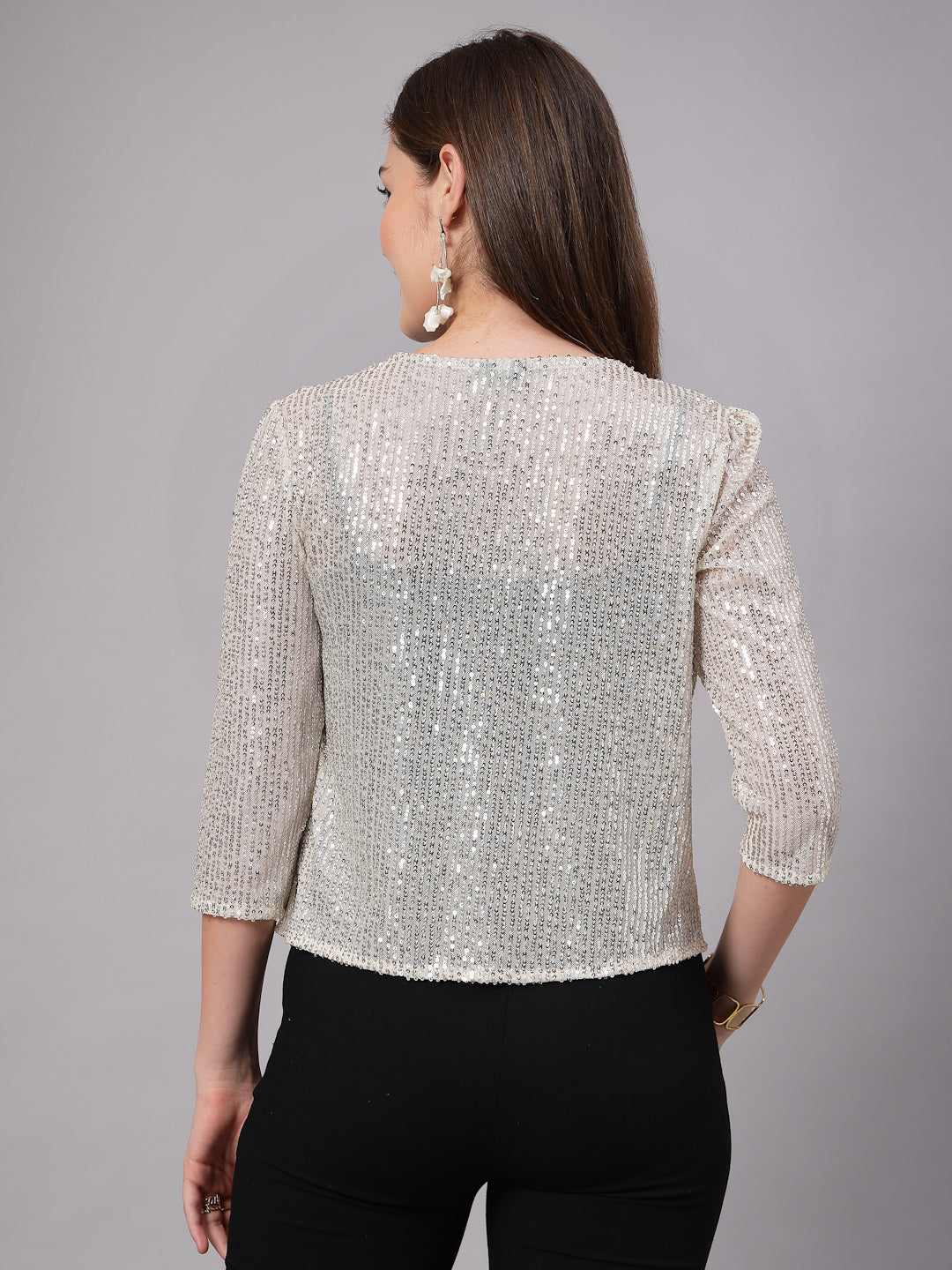 Style Quotient Women Silver Beige Sequins shrug-Shrug-StyleQuotient