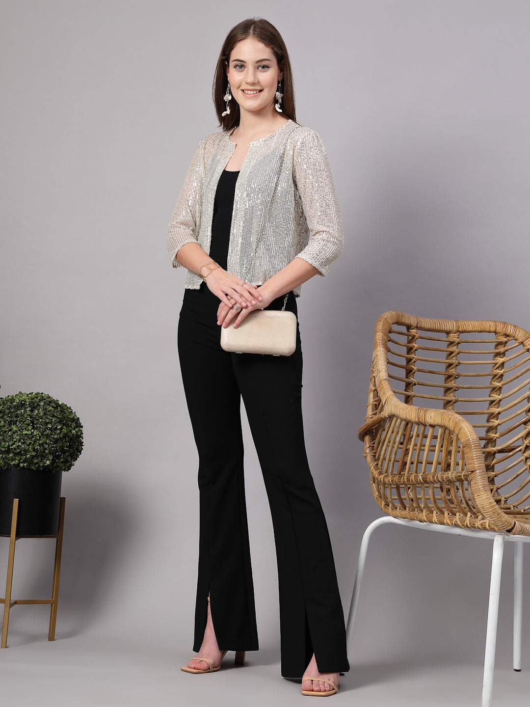 Style Quotient Women Silver Beige Sequins shrug-Shrug-StyleQuotient