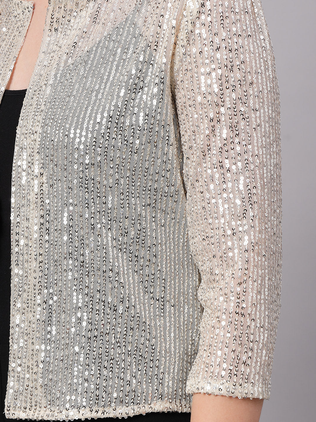 Style Quotient Women Silver Beige Sequins shrug-Shrug-StyleQuotient