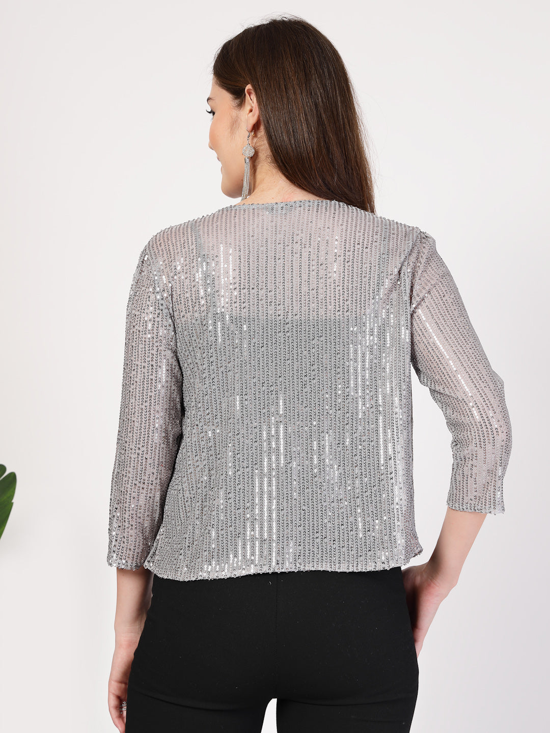 Style Quotient Women Silver Grey Sequins shrug-Shrug-StyleQuotient