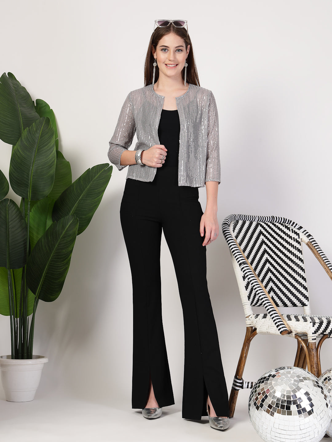 Style Quotient Women Silver Grey Sequins shrug-Shrug-StyleQuotient