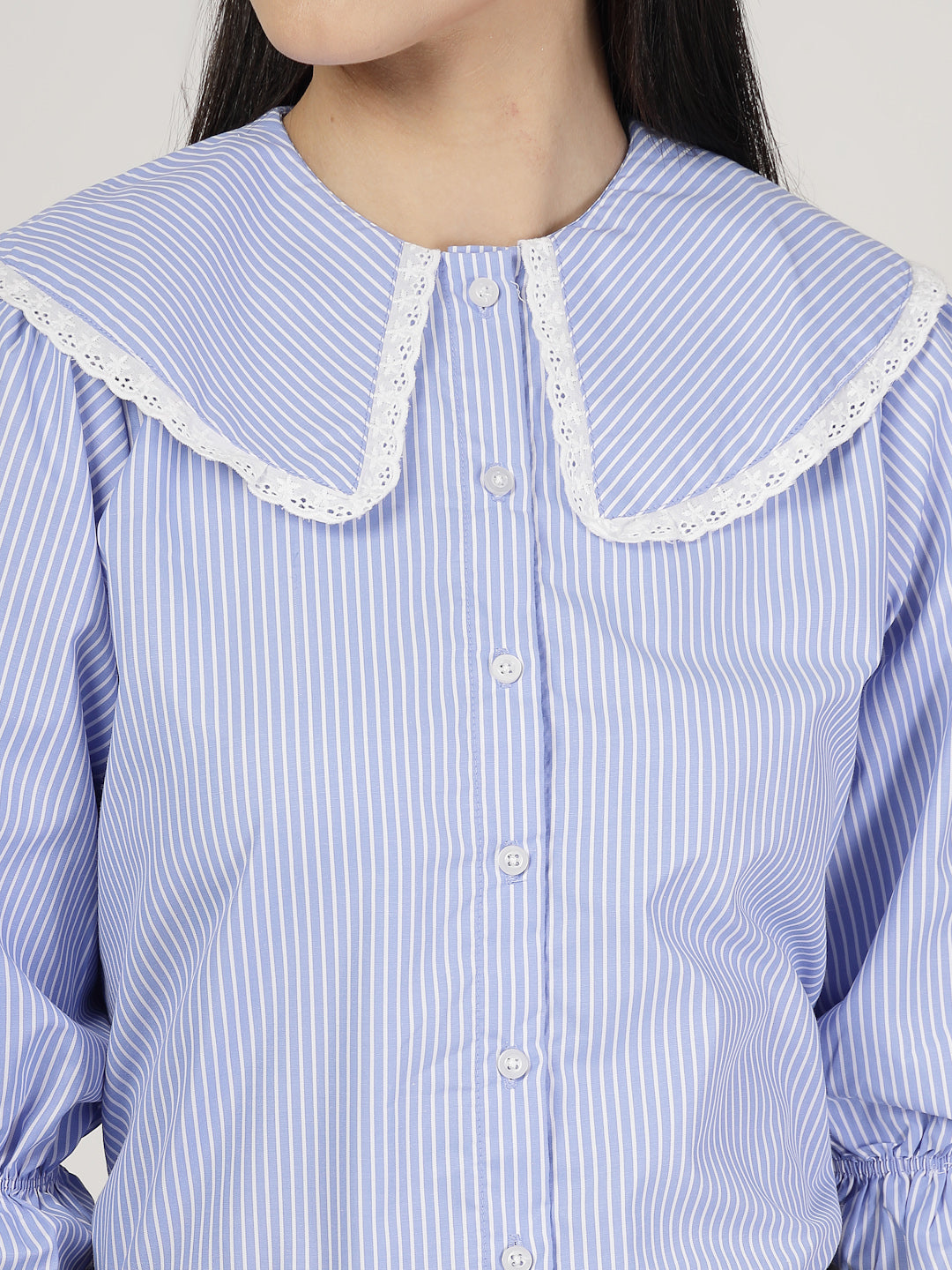 Style Quotient Women Stripe Blue White Polycotton Formal Shirt-Shirts-StyleQuotient