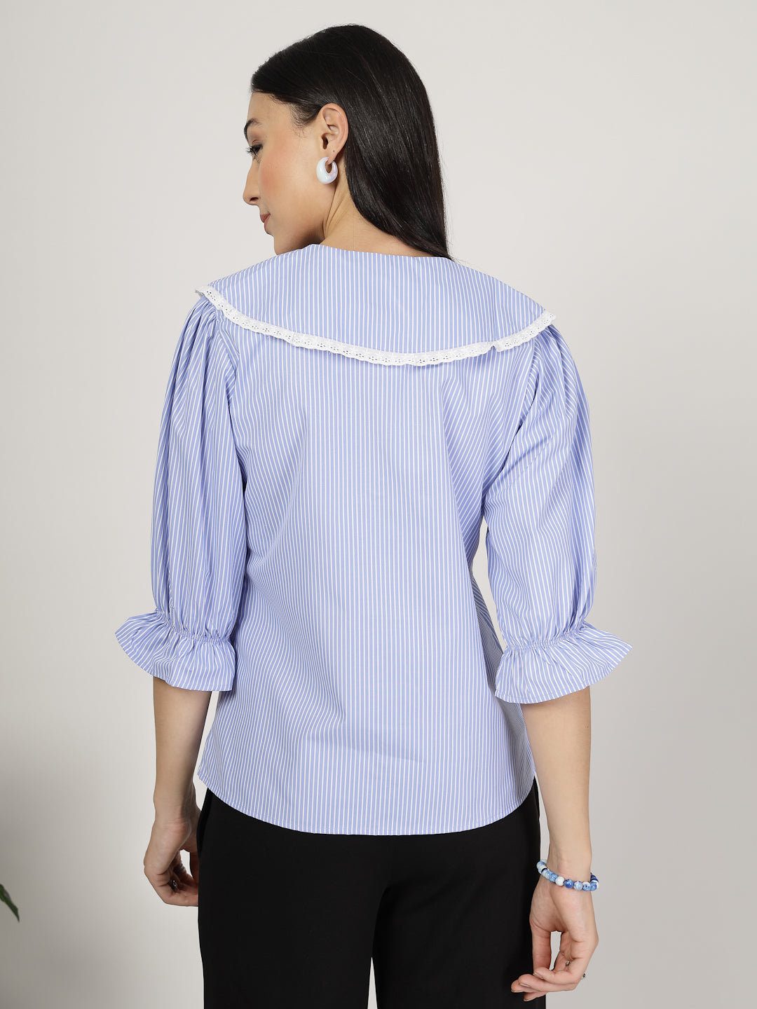 Style Quotient Women Stripe Blue White Polycotton Formal Shirt-Shirts-StyleQuotient