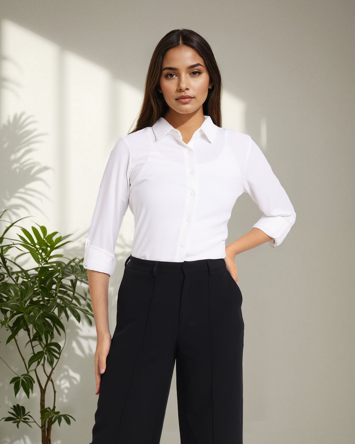 Style Quotient Women Solid White Formal polyester Shirt-Shirts-StyleQuotient