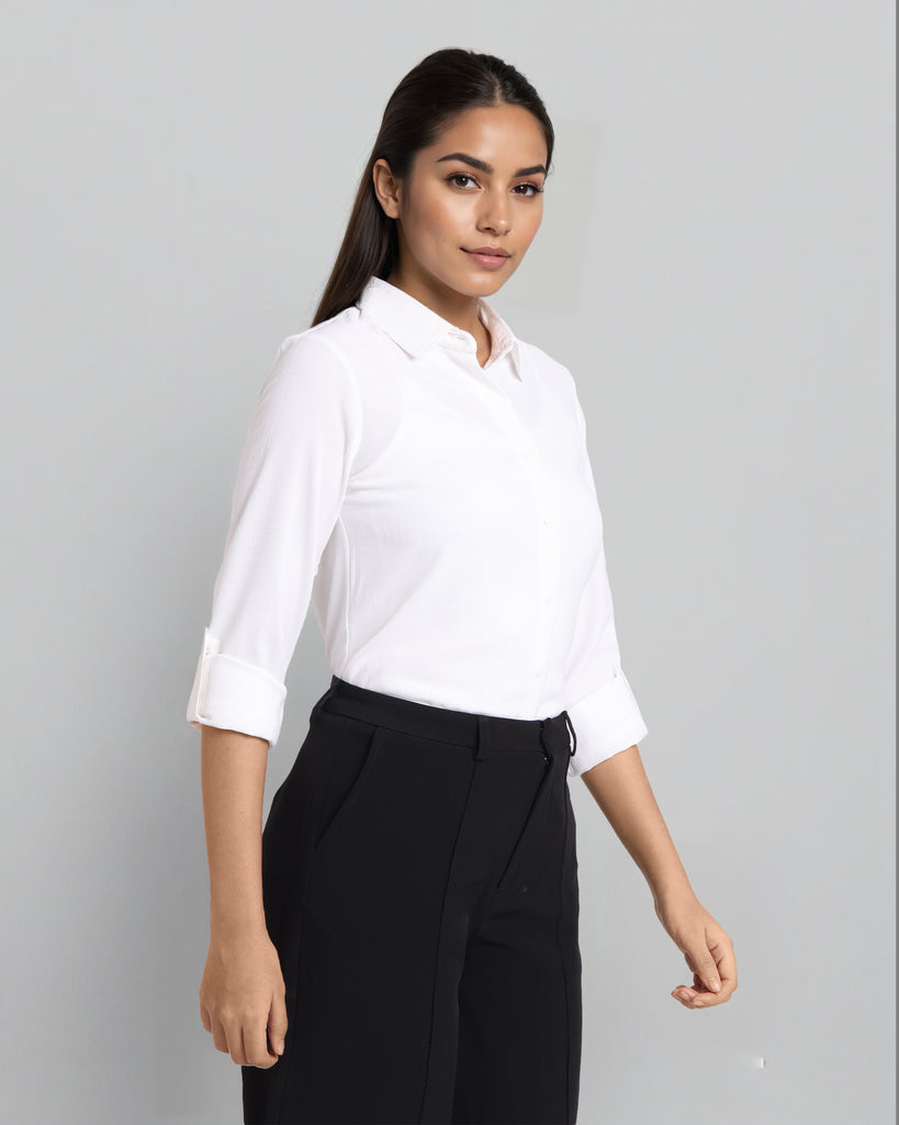 Style Quotient Women Solid White Formal polyester Shirt-Shirts-StyleQuotient
