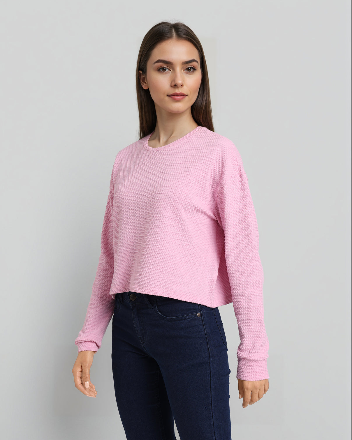 Style Quotient Women Solid Pink Self Design Polyknit Smart Casual Top-Tops-StyleQuotient
