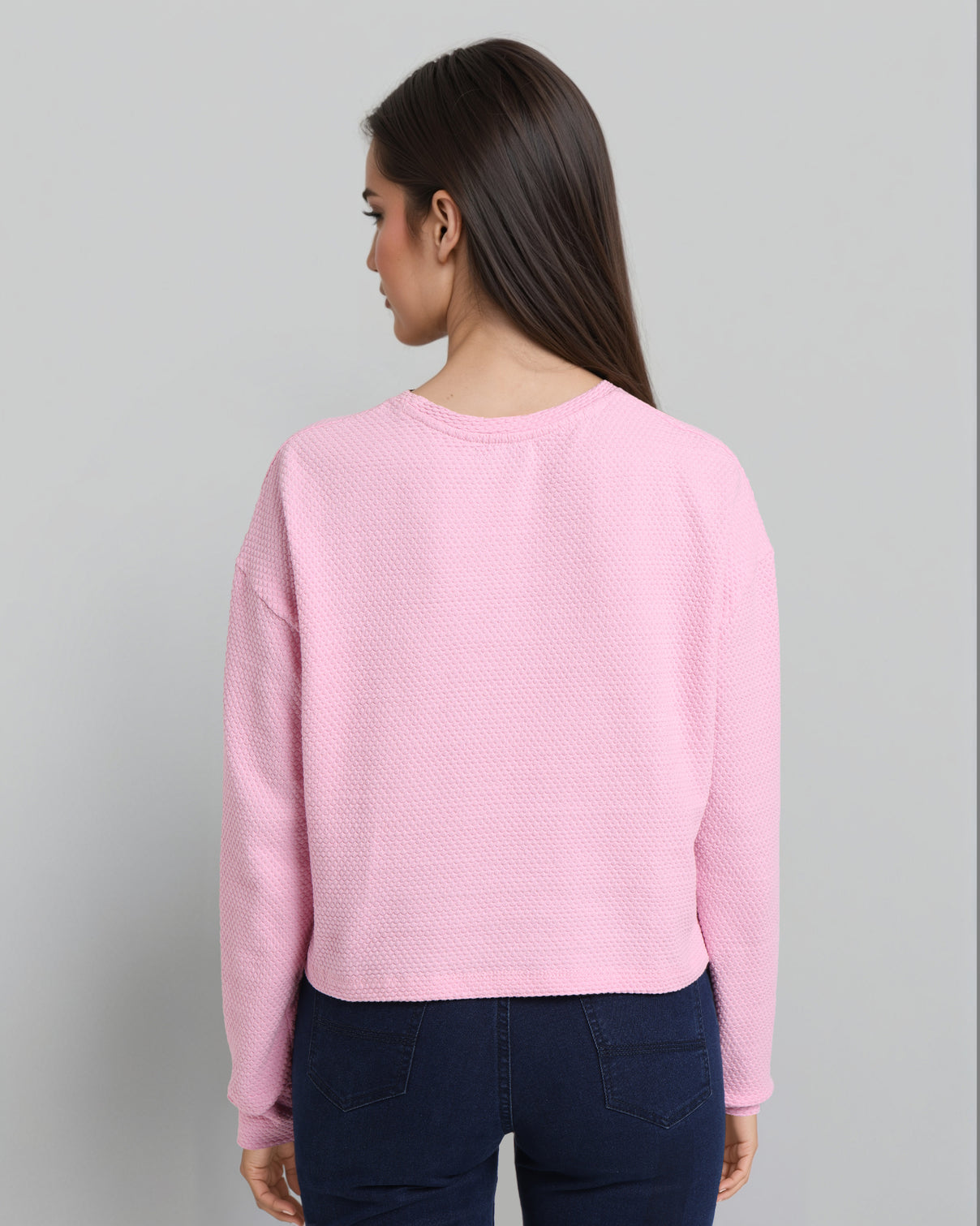 Style Quotient Women Solid Pink Self Design Polyknit Smart Casual Top-Tops-StyleQuotient