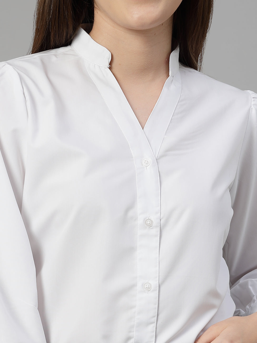 Style Quotient Women Solid White Polycotton Formal V Neck Shirt-Shirts-StyleQuotient
