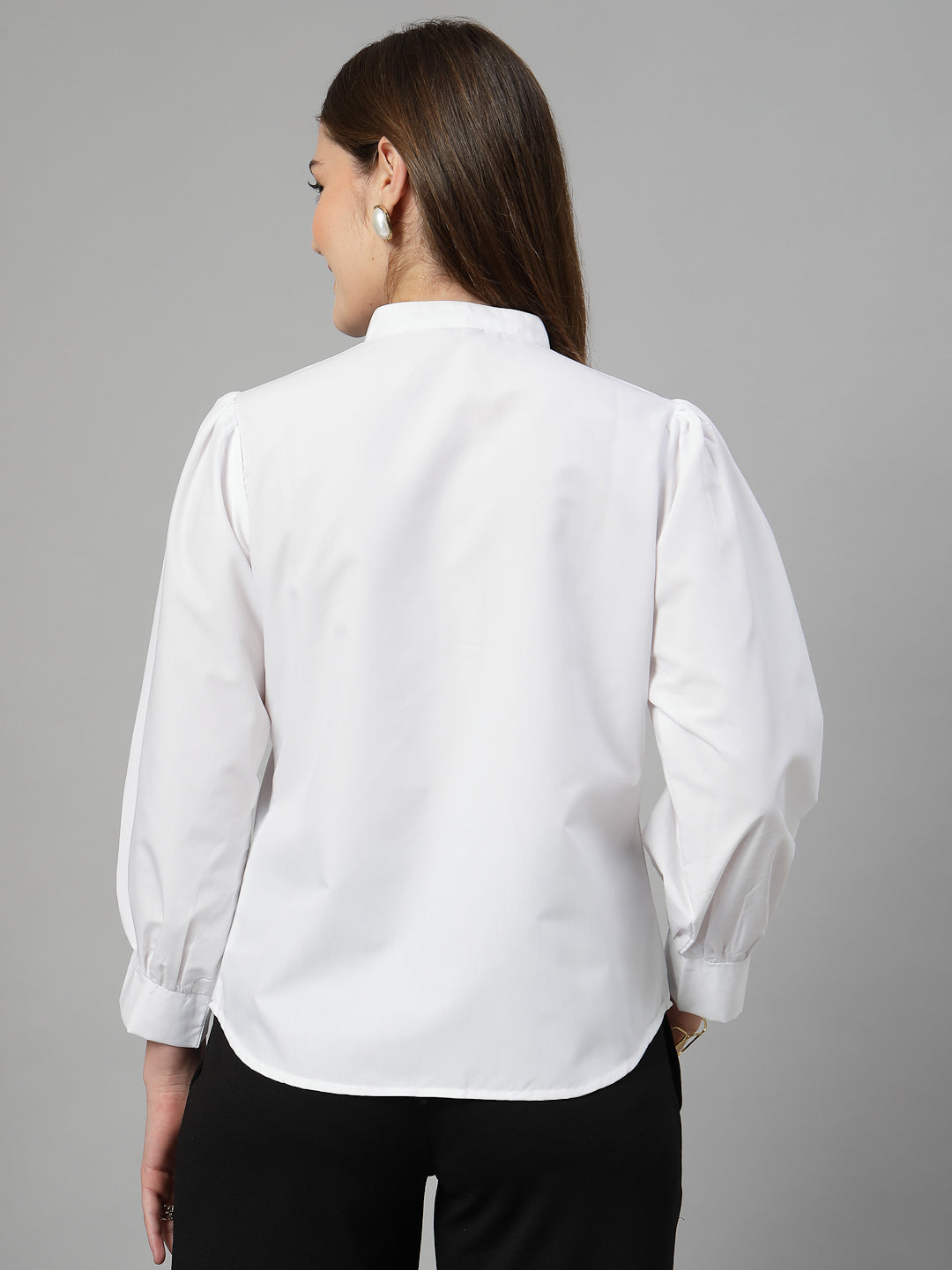 Style Quotient Women Solid White Polycotton Formal V Neck Shirt-Shirts-StyleQuotient