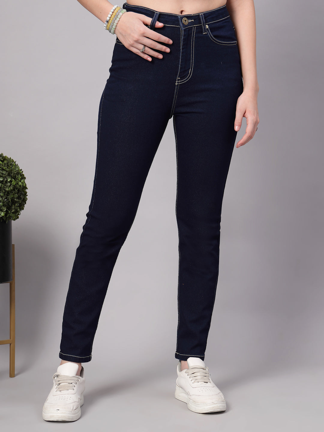Style Quotient Women Dark Blue Slim Fit High Rise Stretchable Jeans-Jeans-StyleQuotient