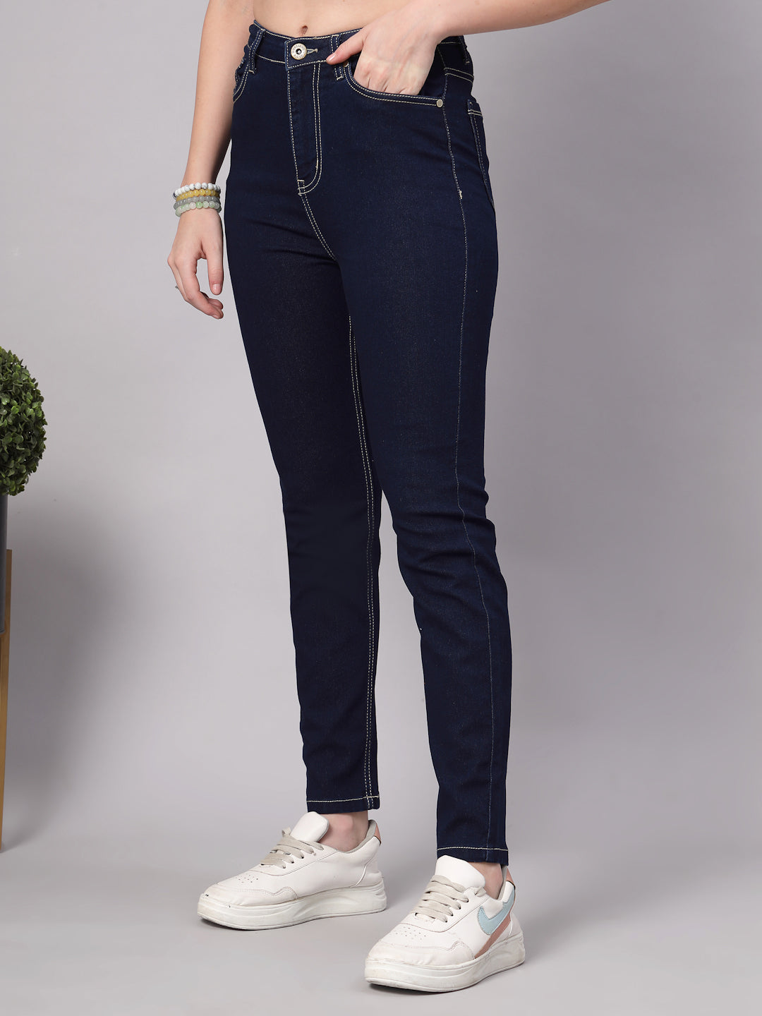 Style Quotient Women Dark Blue Slim Fit High Rise Stretchable Jeans-Jeans-StyleQuotient