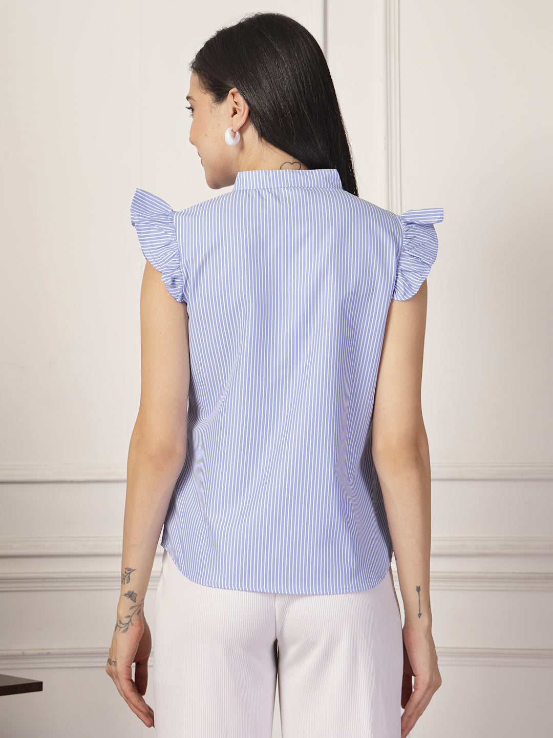 Style Quotient Women polycotton blue and white stripe shirt-Tops-StyleQuotient