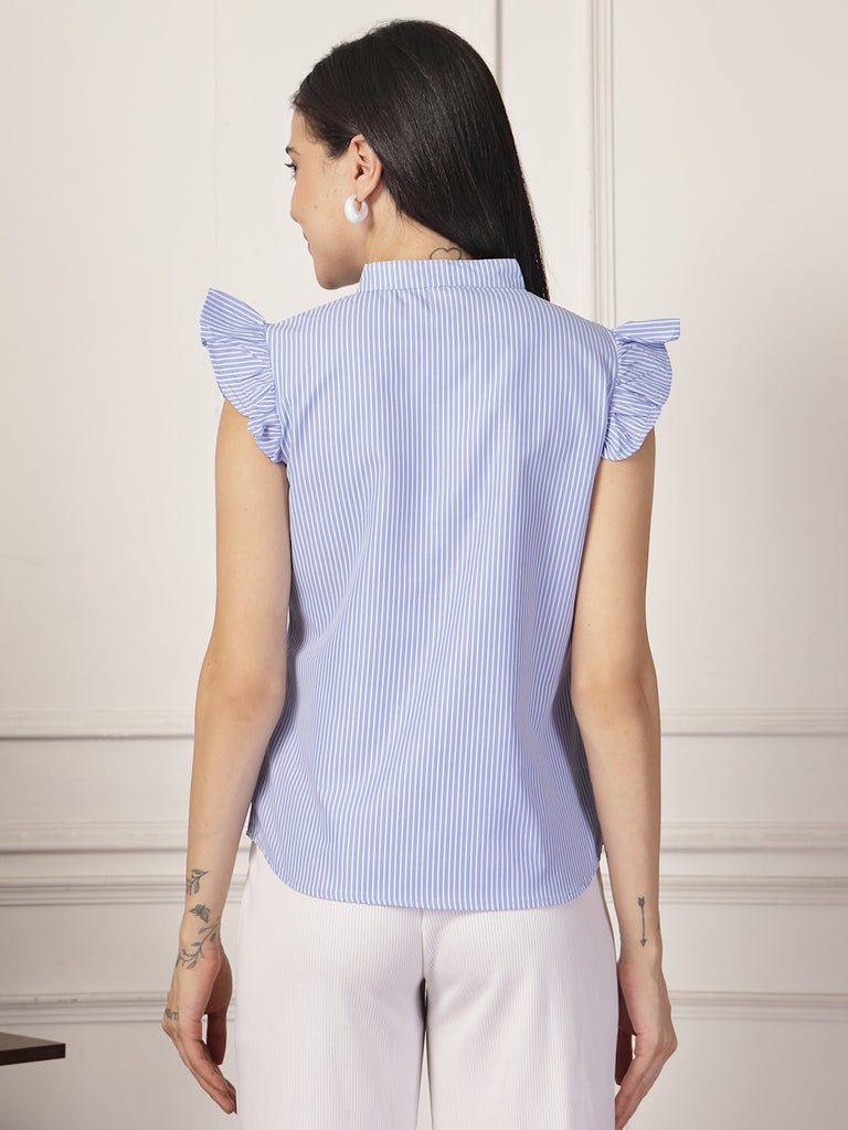 Style Quotient Women polycotton blue and white stripe shirt-Tops-StyleQuotient