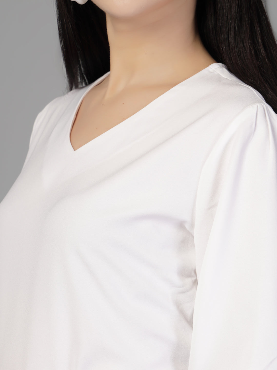 Style Quotient Women white polymoss top-Tops-StyleQuotient