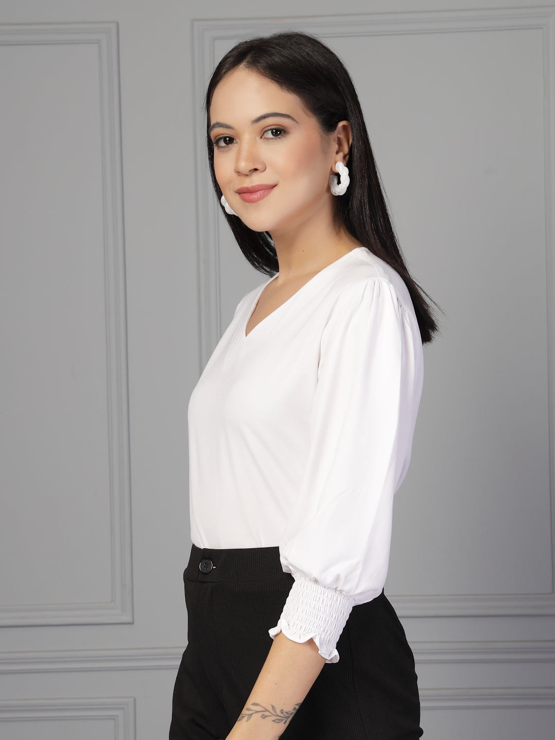 Style Quotient Women white polymoss top-Tops-StyleQuotient