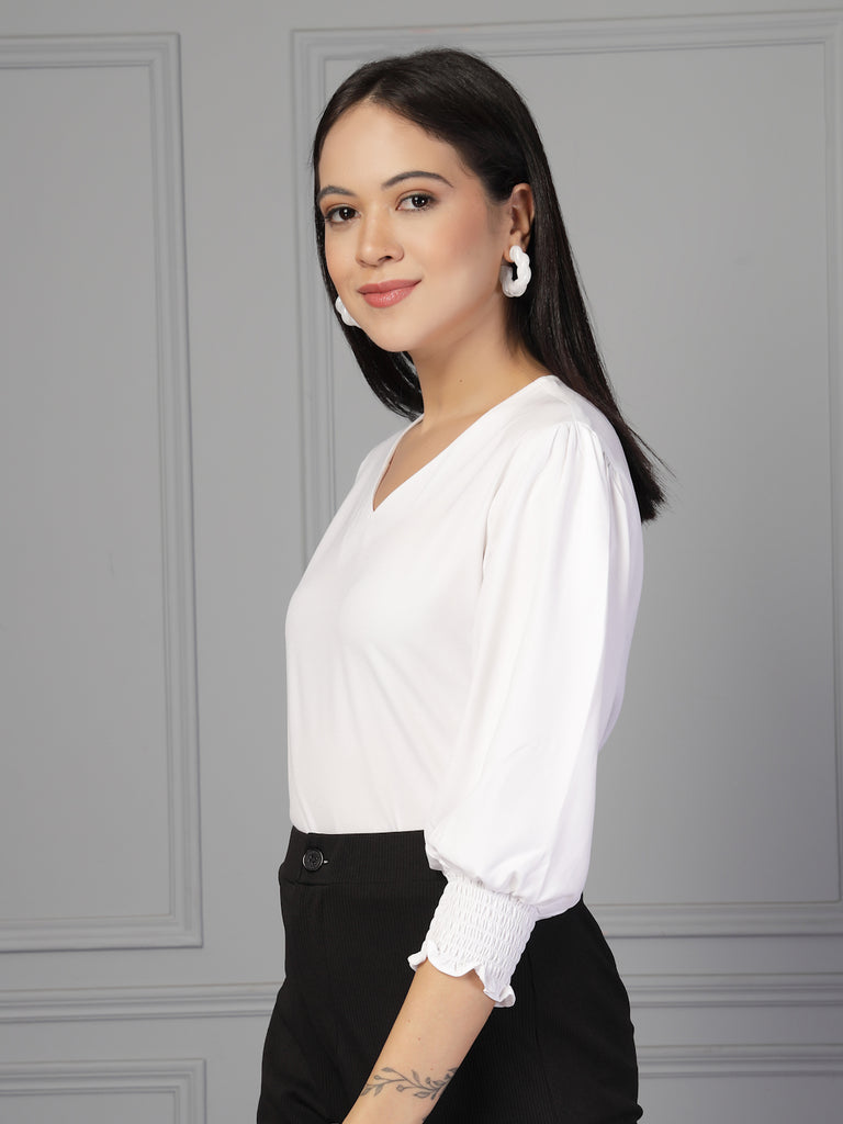 Style Quotient Women white polymoss top-Tops-StyleQuotient