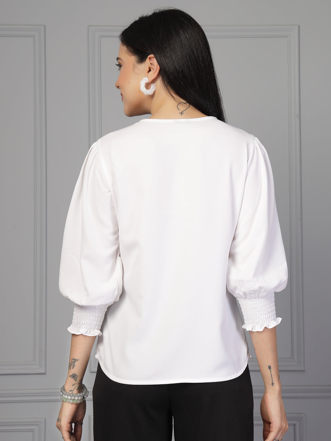 Style Quotient Women white polymoss top-Tops-StyleQuotient