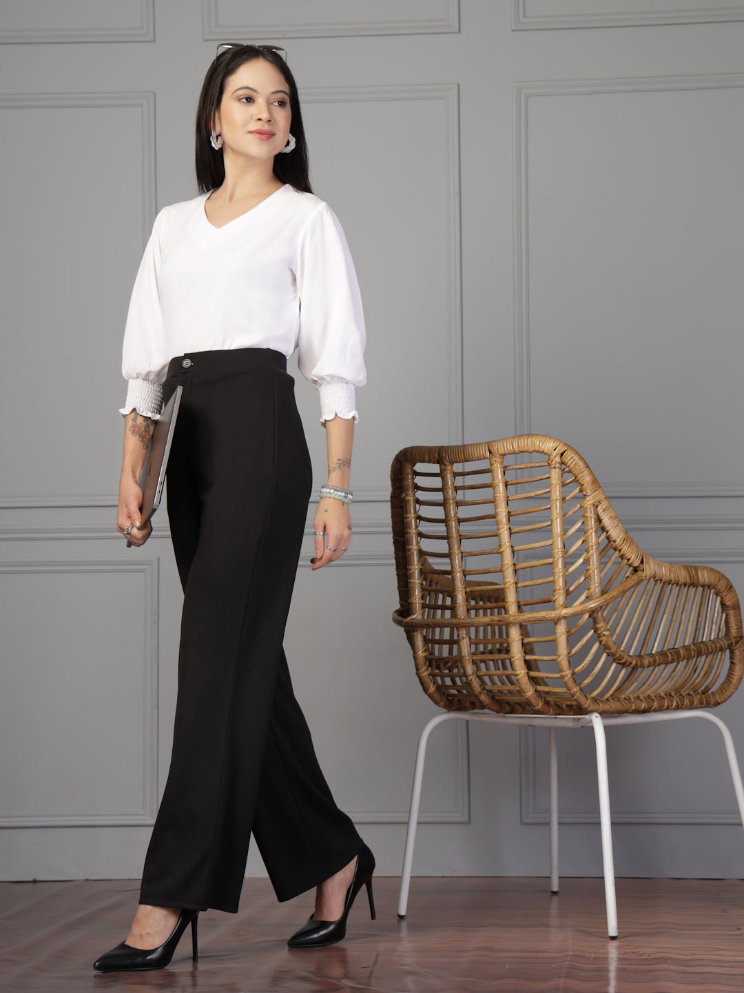 Style Quotient Women white polymoss top-Tops-StyleQuotient