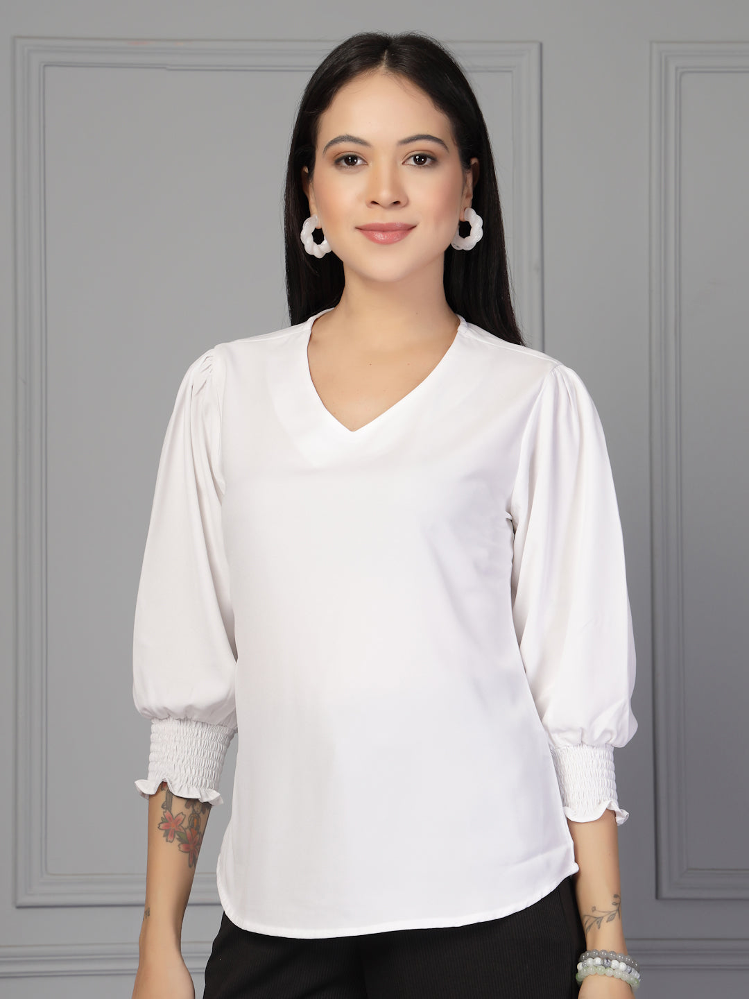 Style Quotient Women white polymoss top-Tops-StyleQuotient