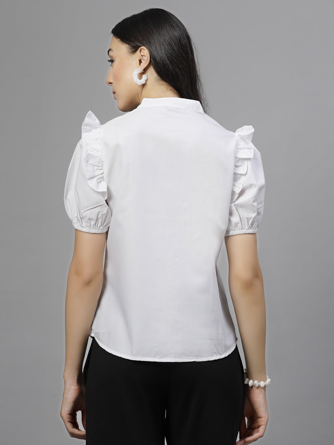 Style Quotient Women Solid White Polycotton Formal Shirt-Shirts-StyleQuotient