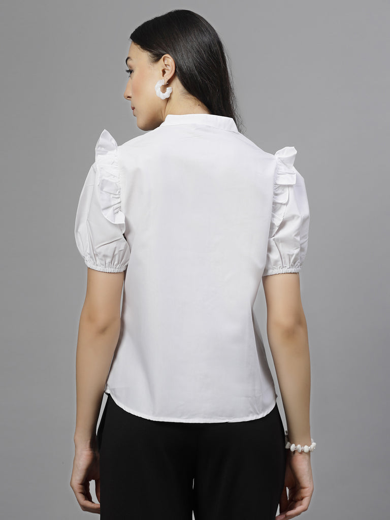 Style Quotient Women Solid White Polycotton Formal Shirt-Shirts-StyleQuotient