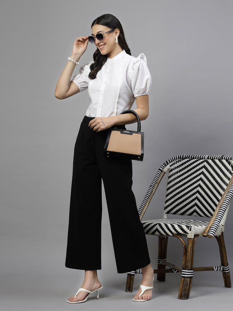Style Quotient Women Solid White Polycotton Formal Shirt-Shirts-StyleQuotient