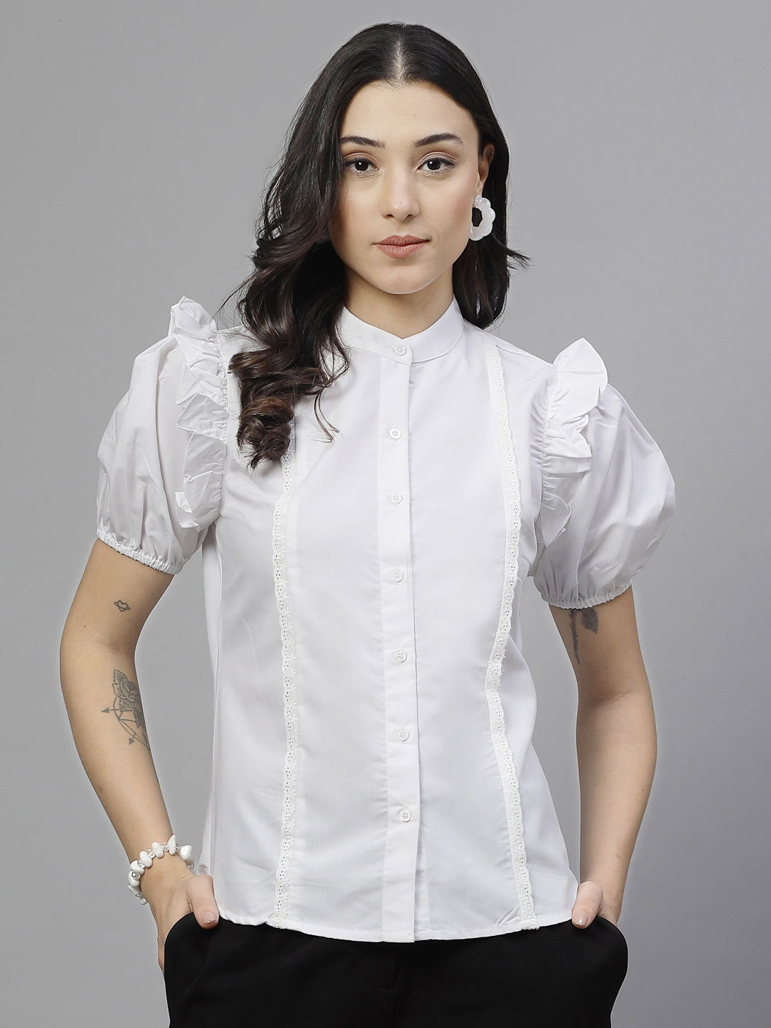 Style Quotient Women Solid White Polycotton Formal Shirt-Shirts-StyleQuotient