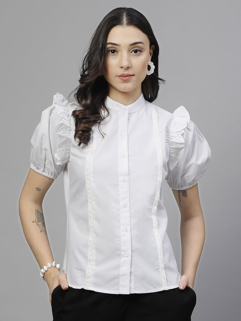 Style Quotient Women Solid White Polycotton Formal Shirt-Shirts-StyleQuotient
