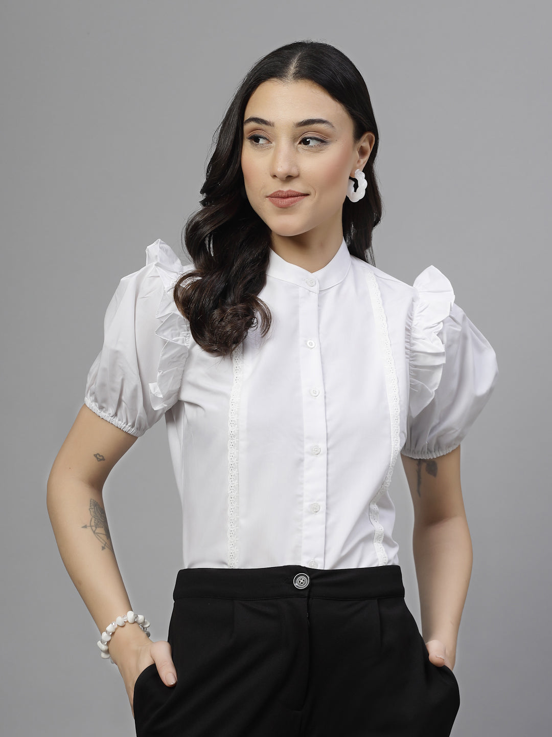 Style Quotient Women Solid White Polycotton Formal Shirt-Shirts-StyleQuotient