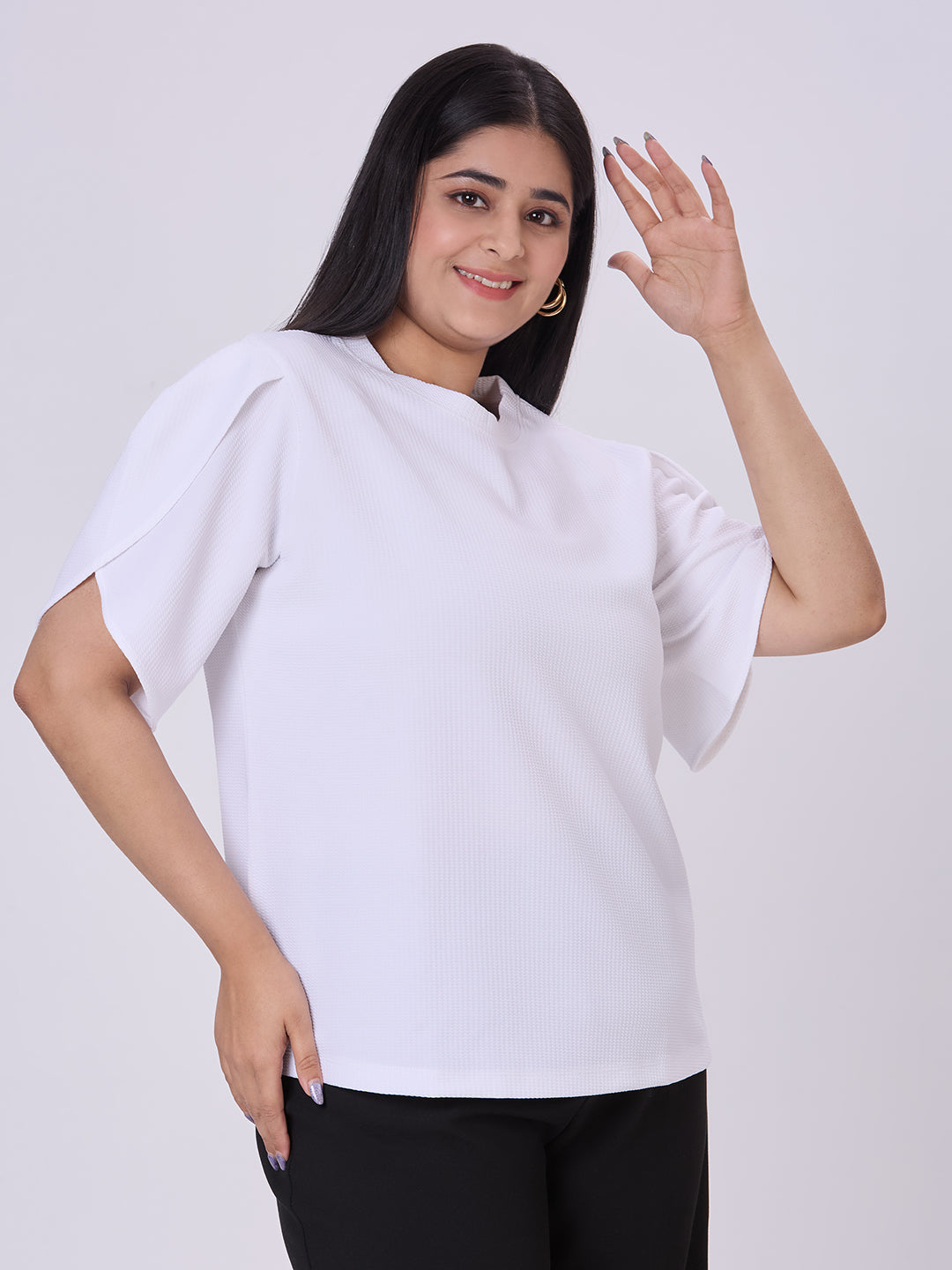Style Quotient Women White Polyknit Smart Casual Top-Tops-StyleQuotient