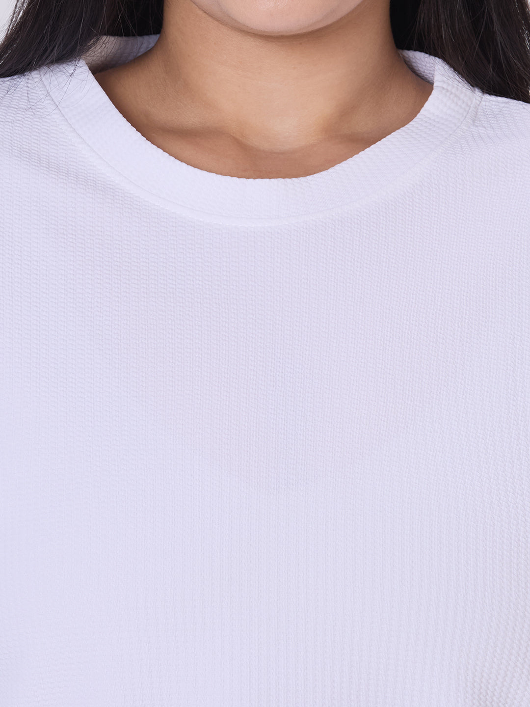 Style Quotient Women White Polyknit Smart Casual Top-Tops-StyleQuotient
