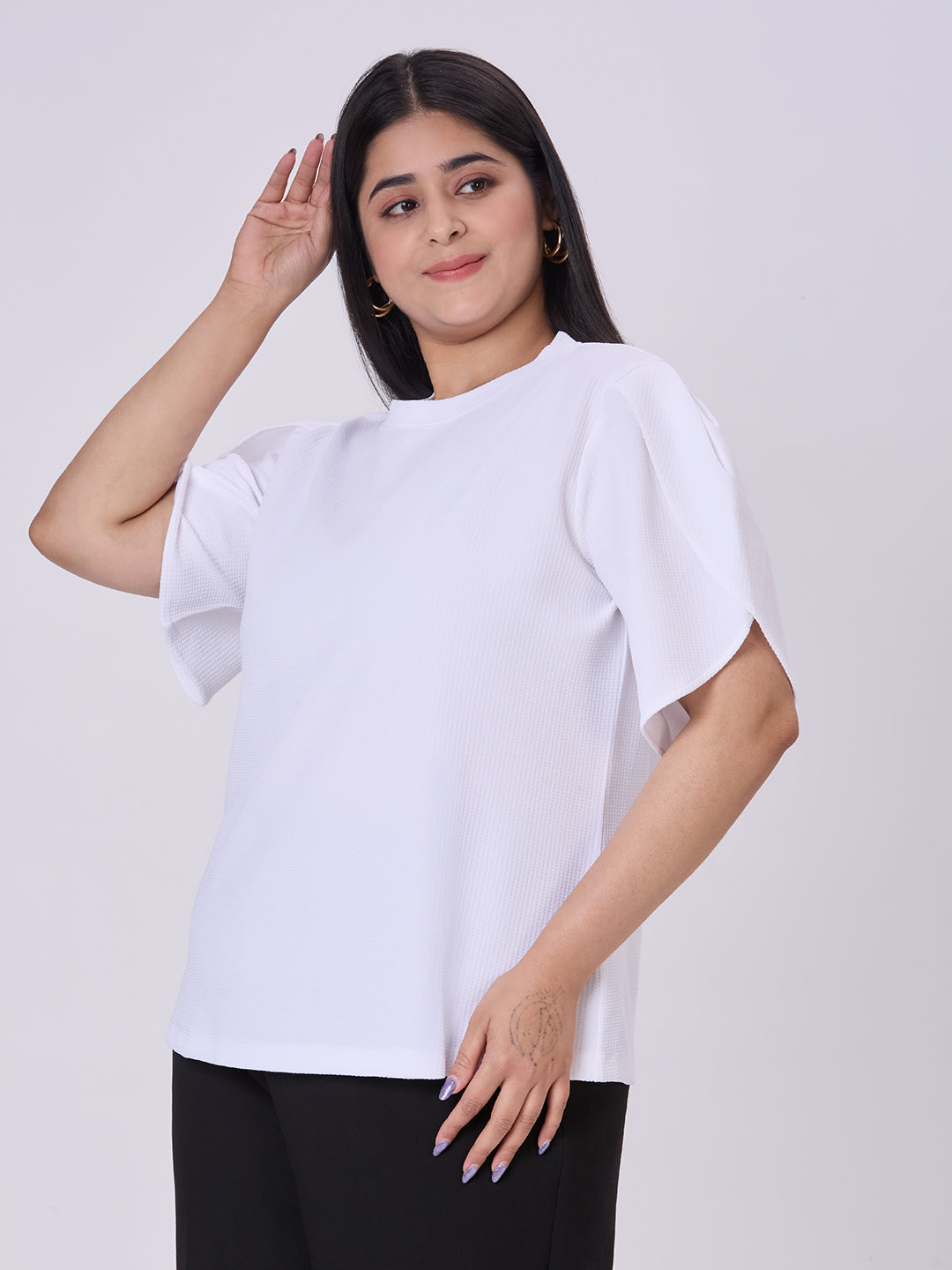 Style Quotient Women White Polyknit Smart Casual Top-Tops-StyleQuotient