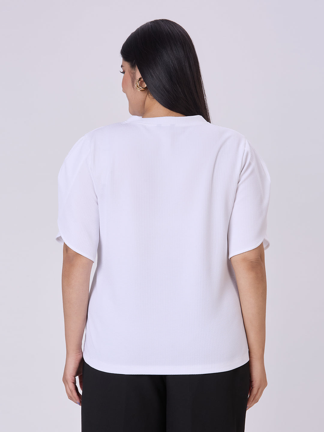 Style Quotient Women White Polyknit Smart Casual Top-Tops-StyleQuotient