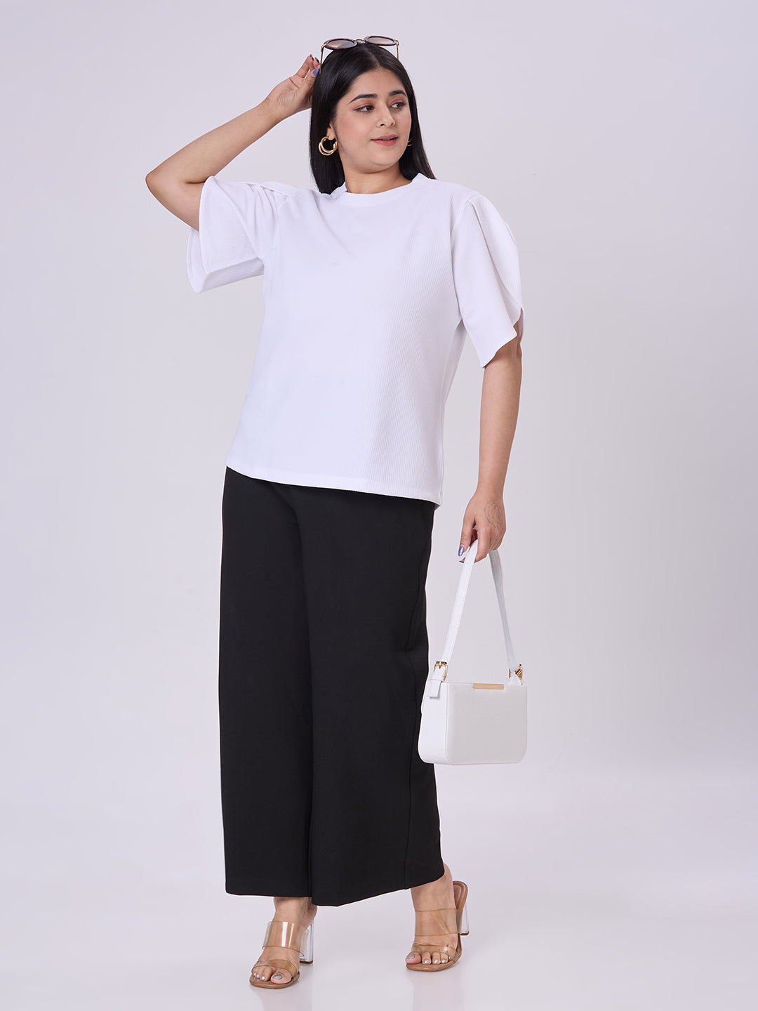 Style Quotient Women White Polyknit Smart Casual Top-Tops-StyleQuotient