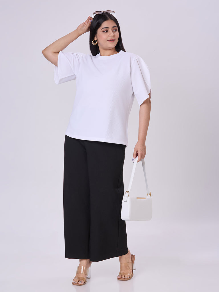 Style Quotient Women White Polyknit Smart Casual Top-Tops-StyleQuotient