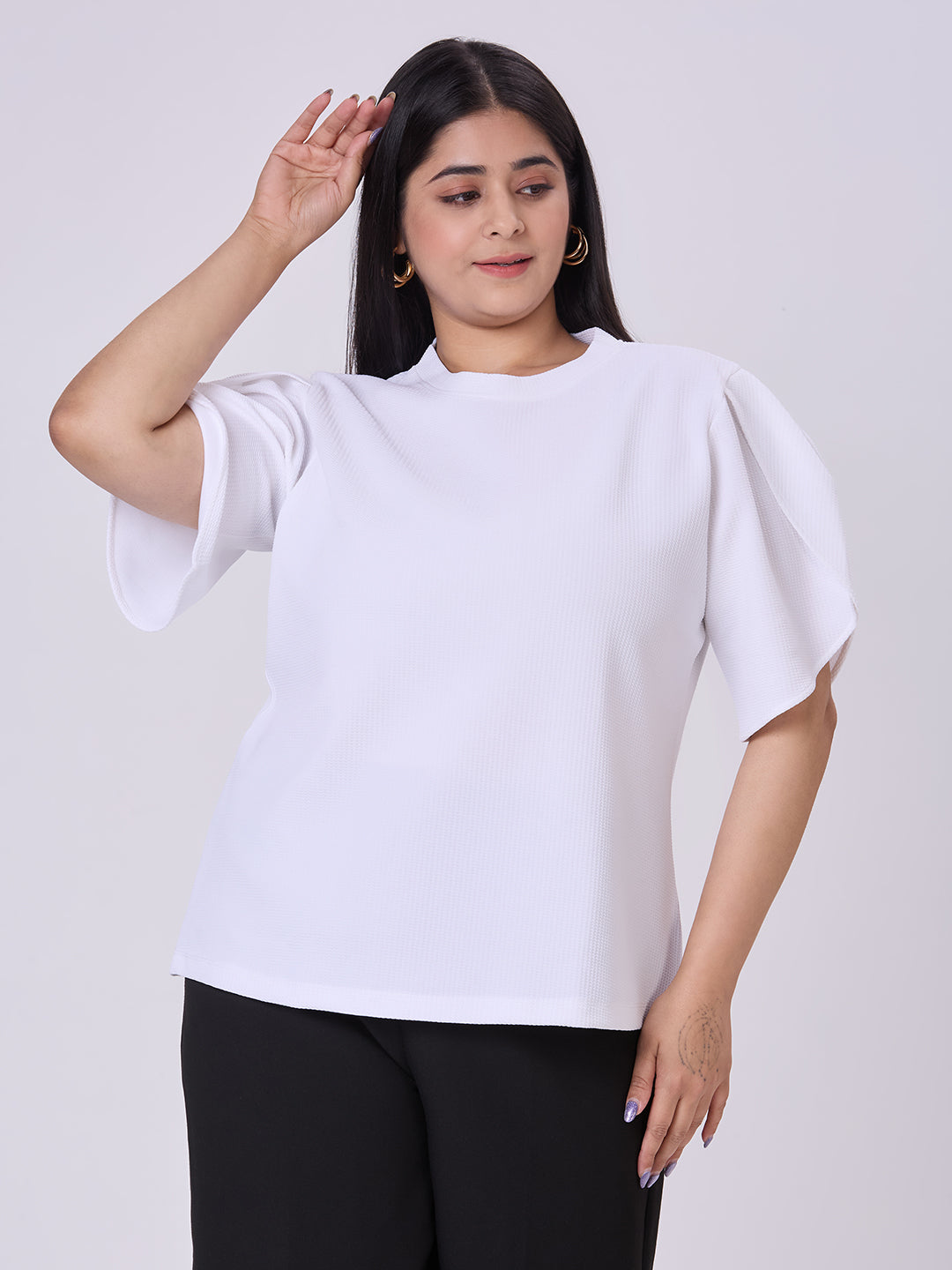 Style Quotient Women White Polyknit Smart Casual Top-Tops-StyleQuotient