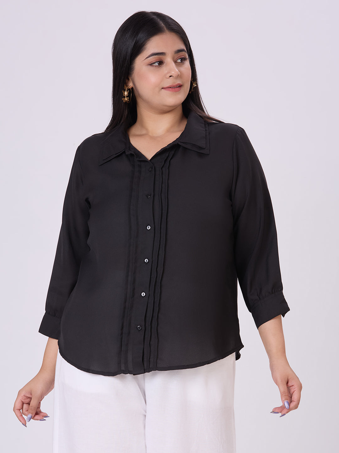 Style Quotient Women Black Polyester Formal Shirt-Shirts-StyleQuotient