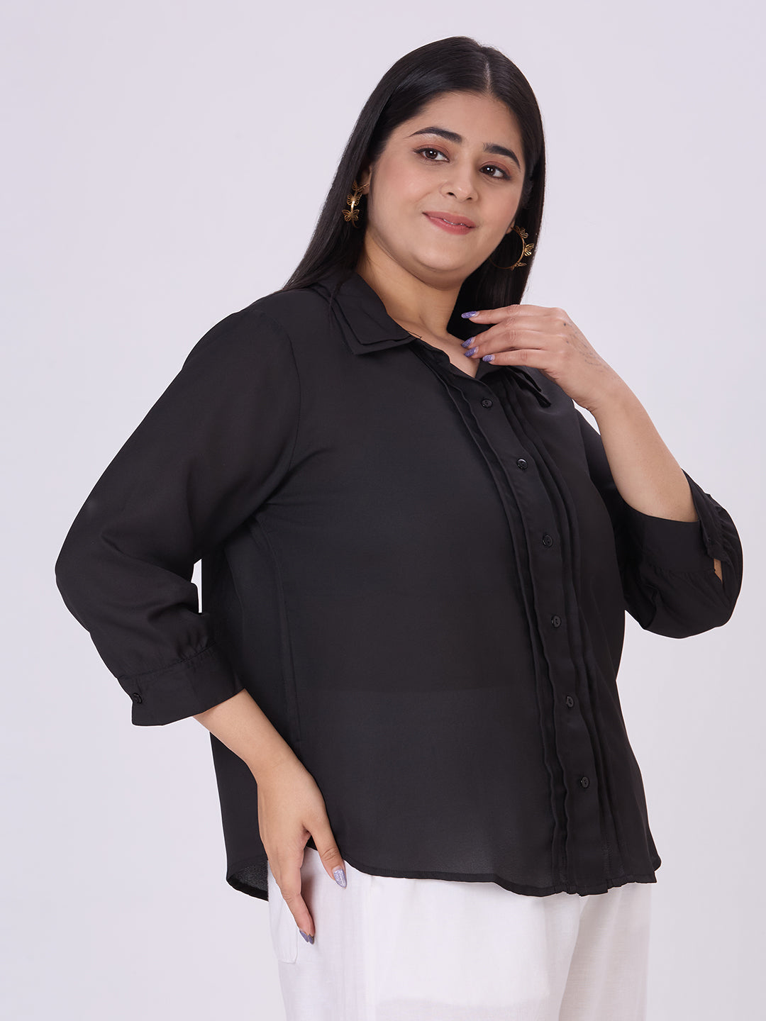 Style Quotient Women Black Polyester Formal Shirt-Shirts-StyleQuotient