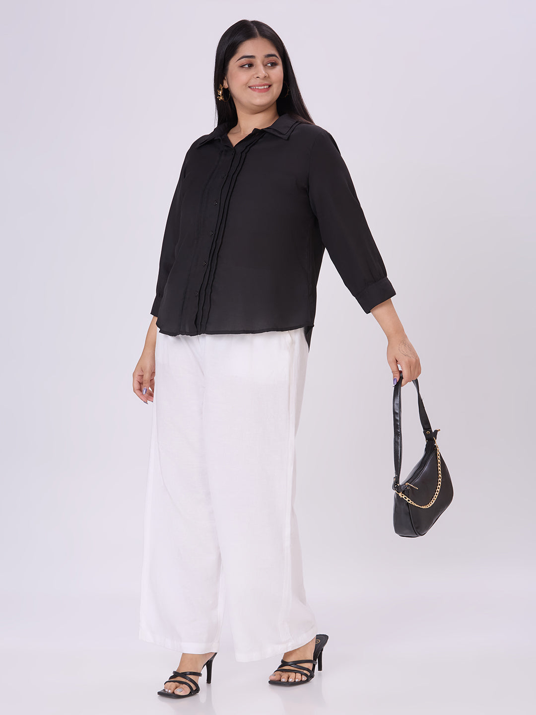 Style Quotient Women Black Polyester Formal Shirt-Shirts-StyleQuotient