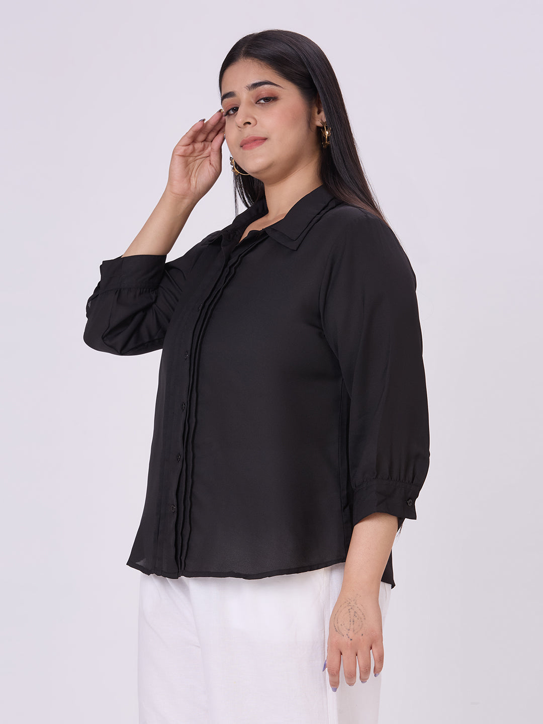 Style Quotient Women Black Polyester Formal Shirt-Shirts-StyleQuotient