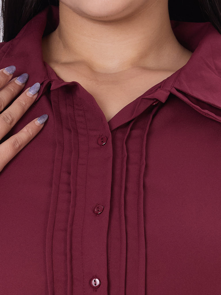 Style Quotient Women Maroon Polyester Formal Shirt-Shirts-StyleQuotient