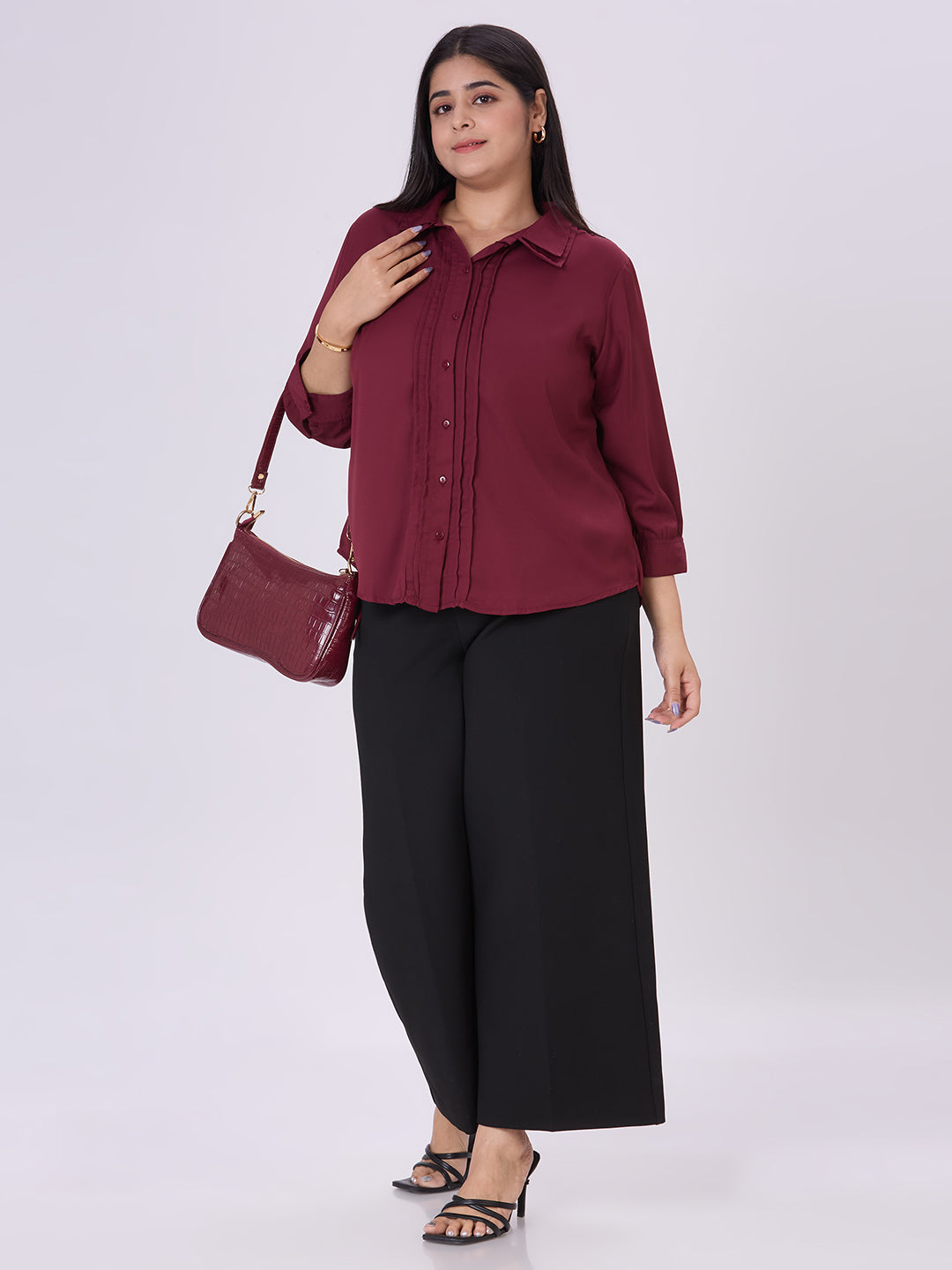 Style Quotient Women Maroon Polyester Formal Shirt-Shirts-StyleQuotient