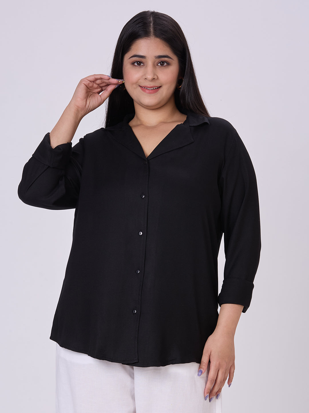 Style Quotient Women Black Rayon Formal Shirt-Shirts-StyleQuotient