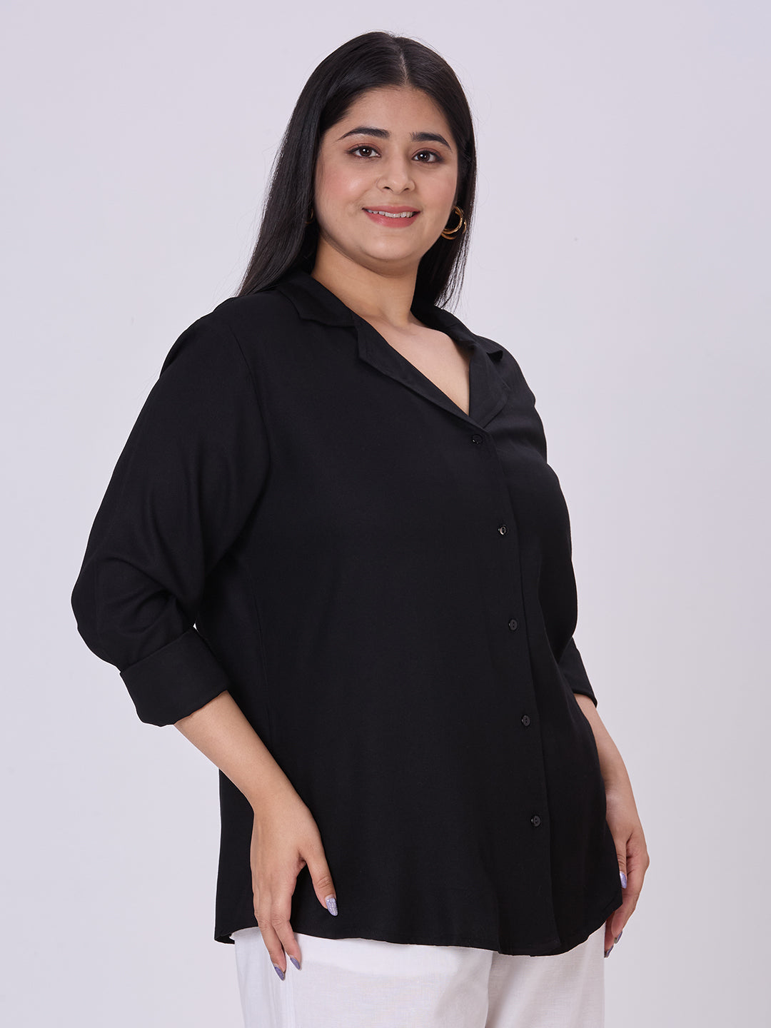 Style Quotient Women Black Rayon Formal Shirt-Shirts-StyleQuotient