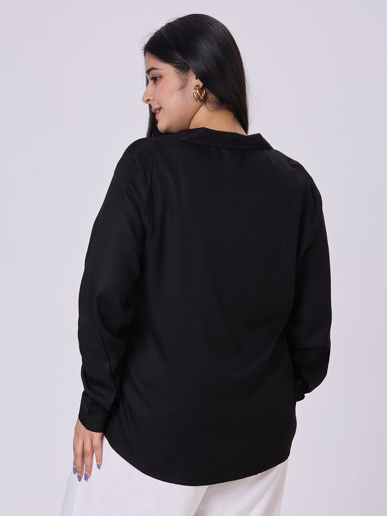 Style Quotient Women Black Rayon Formal Shirt-Shirts-StyleQuotient