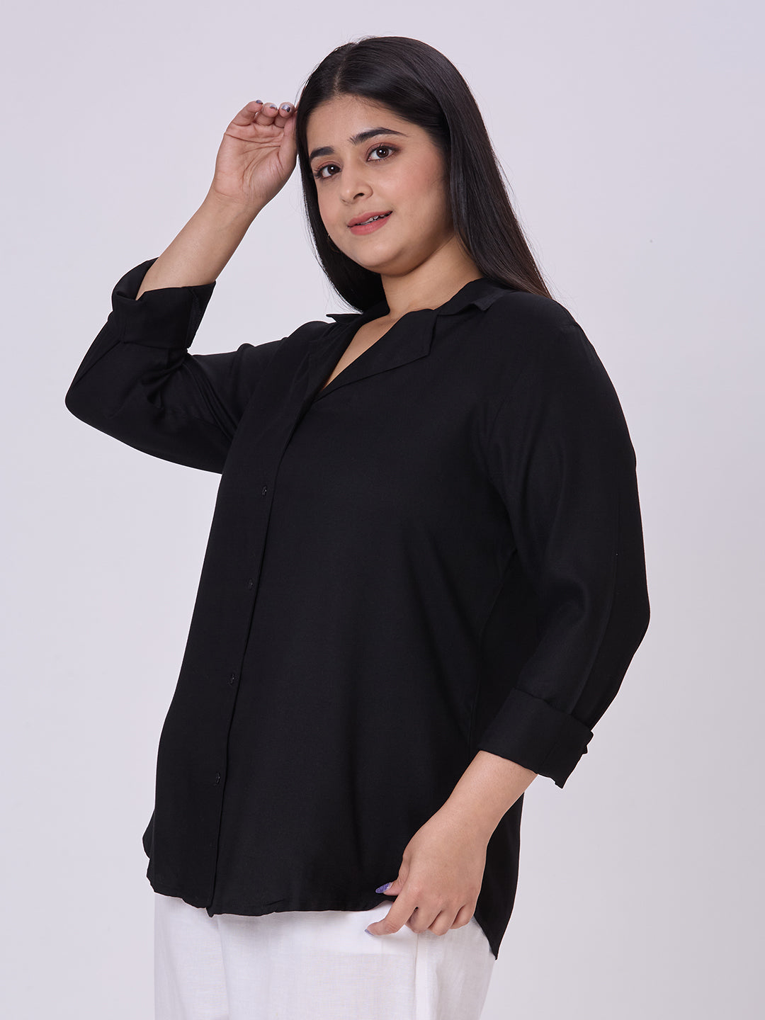 Style Quotient Women Black Rayon Formal Shirt-Shirts-StyleQuotient