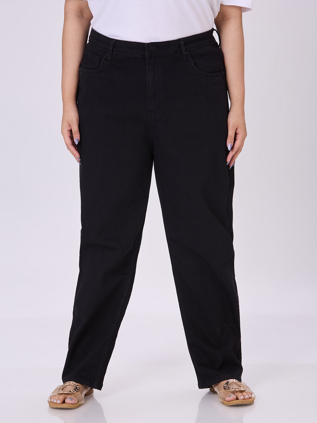 style quotient women plus size black straight fit high rise stretchable jeans-Jeans-StyleQuotient